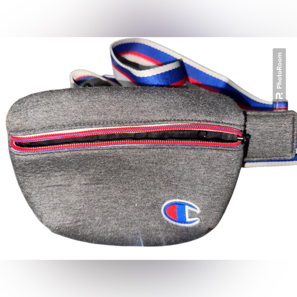 Champion Gray Belt Bag with Red and Blue Accents